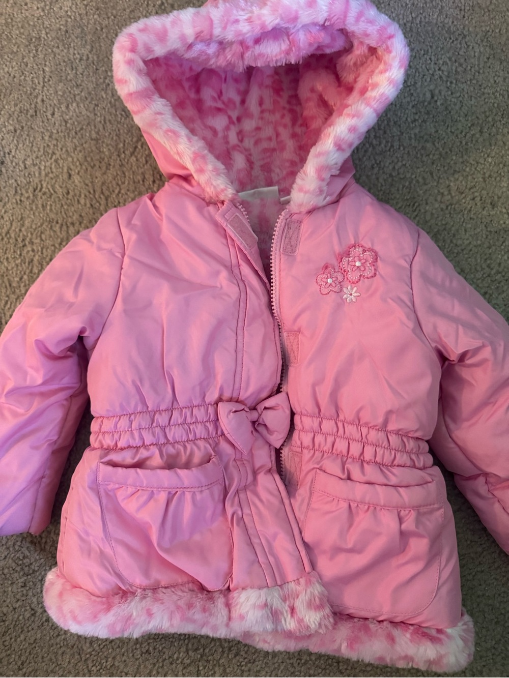 Amy Byer Pink Puffer Jacket with Faux Fur Trim